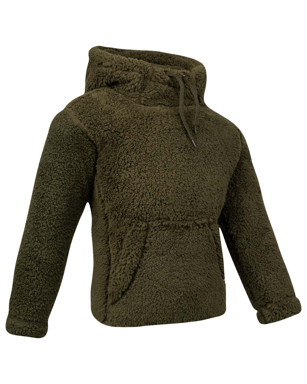 Dark Olive coloured Jack Pyke Childrens Sherpa Fleece Hoodie on white background #colour_dark-olive