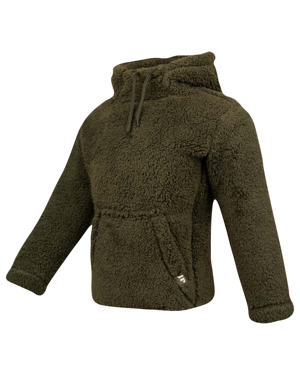 Dark Olive coloured Jack Pyke Childrens Sherpa Fleece Hoodie on white background #colour_dark-olive
