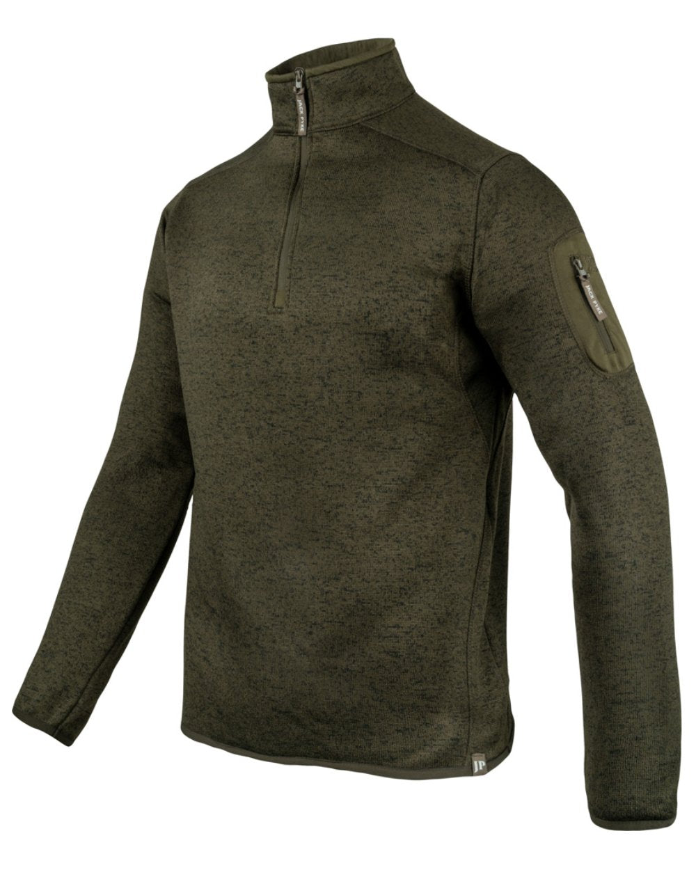 Green Fleck Coloured Jack Pyke Melange Quarter Zip Fleece On A White Background #colour_green-fleck