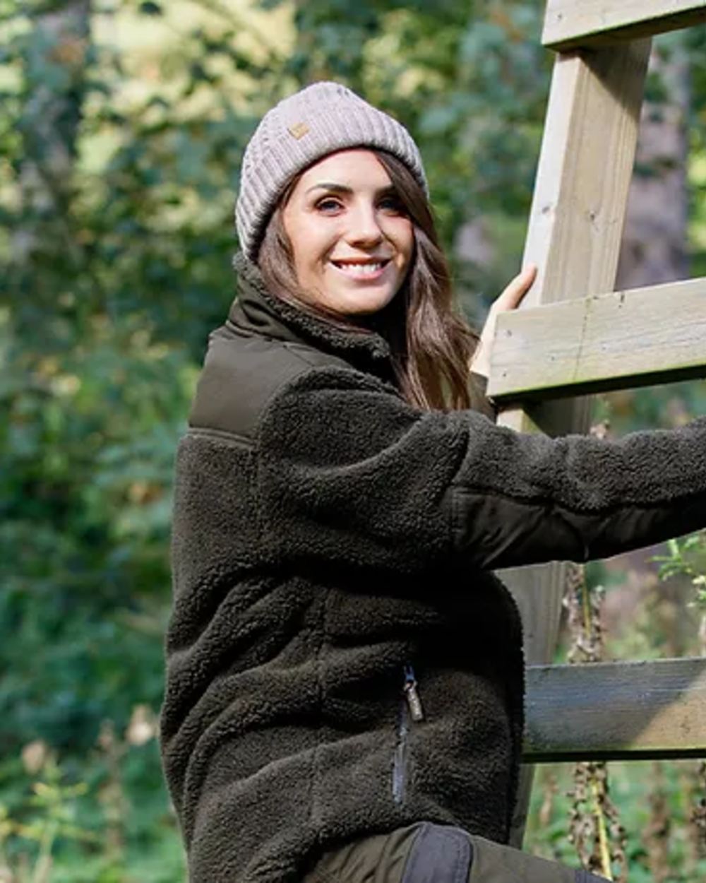 Barley coloured Jack Pyke Merino Wool Beanie on forest Background #colour_barley