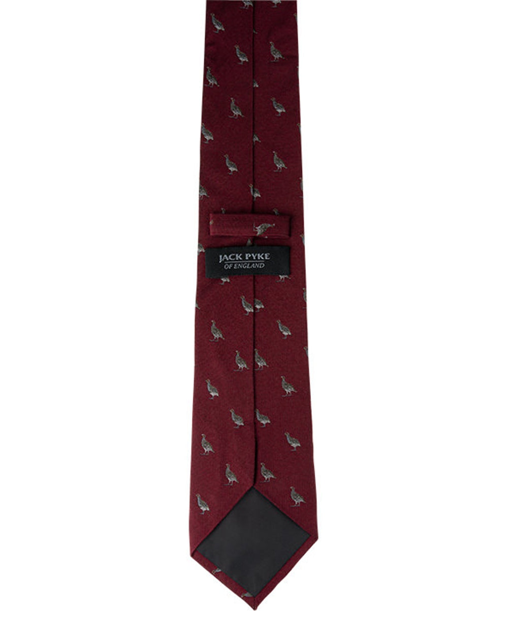 Burgundy coloured Jack Pyke Silk Tie Partridge on white background #colour_burgundy