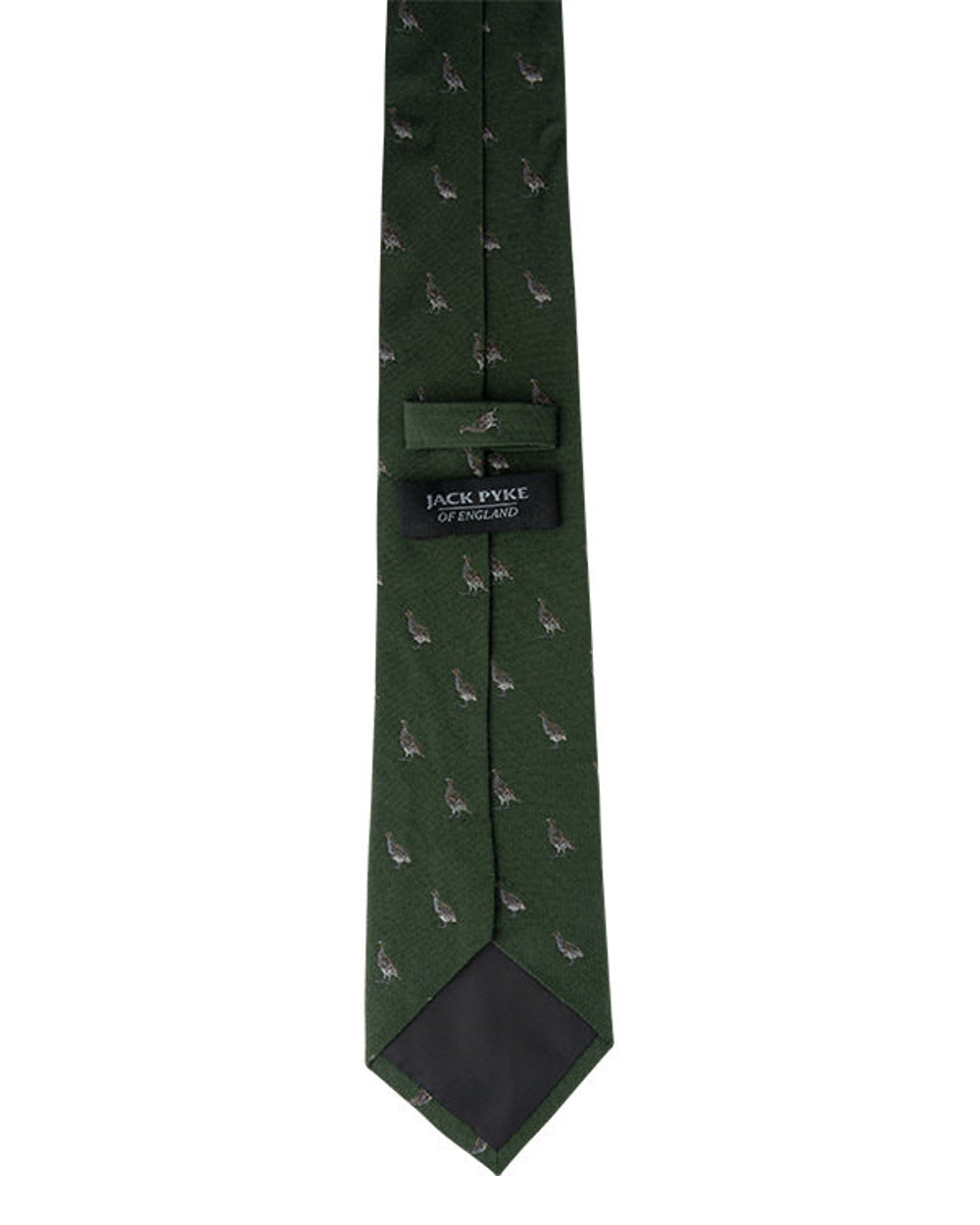 Green coloured Jack Pyke Silk Tie Partridge on white background #colour_green