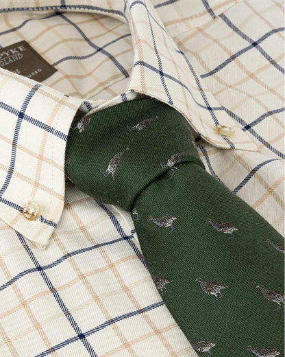 Green coloured Jack Pyke Silk Tie Partridge on white background #colour_green