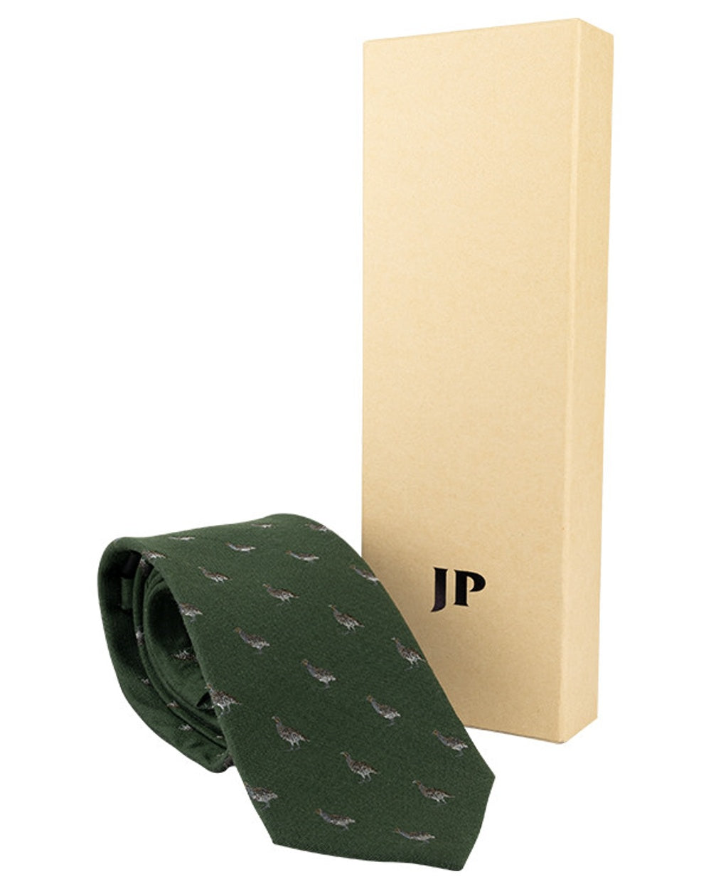 Green coloured Jack Pyke Silk Tie Partridge on white background #colour_green