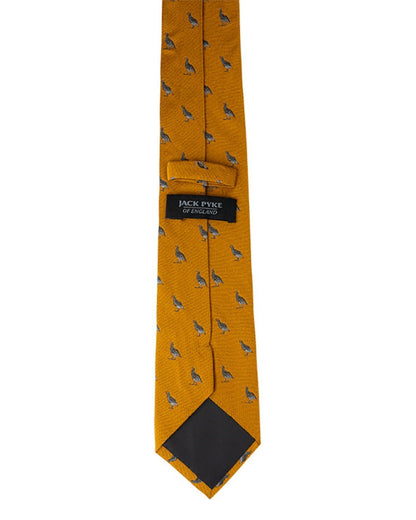 Mustard coloured Jack Pyke Silk Tie Partridge on white background #colour_mustard