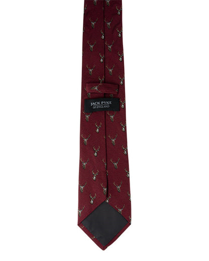 Burgundy coloured Jack Pyke Silk Tie Stag on white background #colour_burgundy