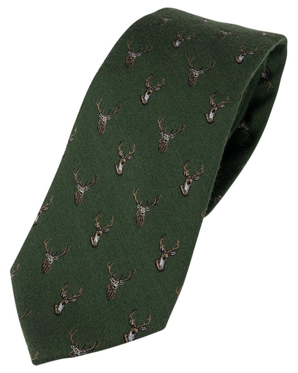 Green coloured Jack Pyke Silk Tie Stag on white background #colour_green