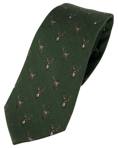 Green coloured Jack Pyke Silk Tie Stag on white background #colour_green