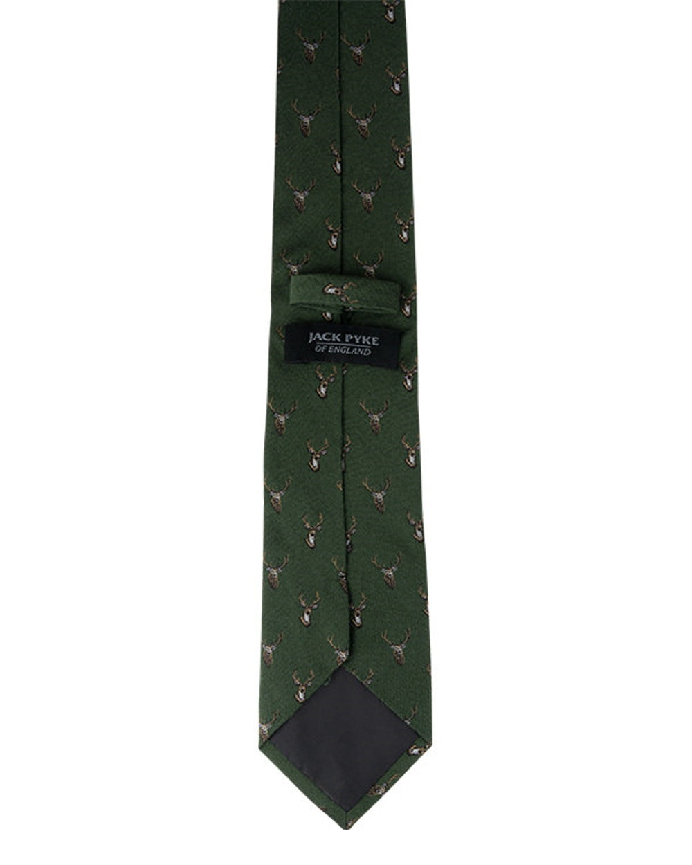 Green coloured Jack Pyke Silk Tie Stag on white background #colour_green