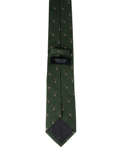Green coloured Jack Pyke Silk Tie Stag on white background #colour_green