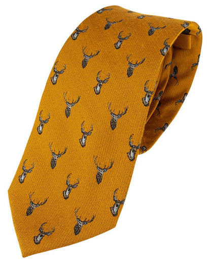 Mustard coloured Jack Pyke Silk Tie Stag on white background #colour_mustard