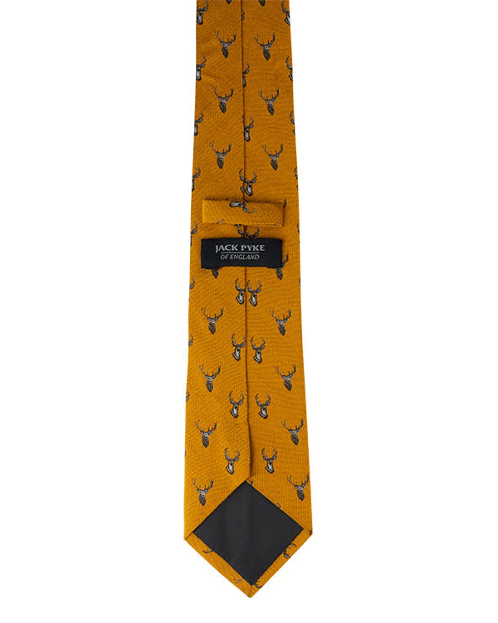Mustard coloured Jack Pyke Silk Tie Stag on white background #colour_mustard