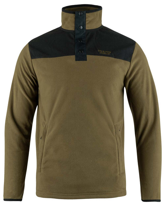 Dark Mustard coloured Jack Pyke Snap Neck Fleece Top on White Background #colour_dark-mustard