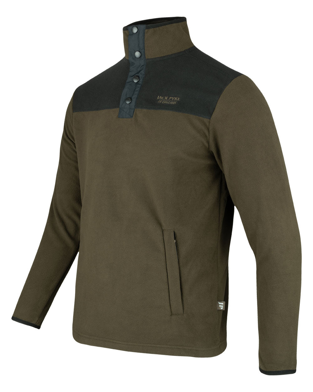 Dark Olive coloured Jack Pyke Snap Neck Fleece Top on White Background #colour_dark-olive