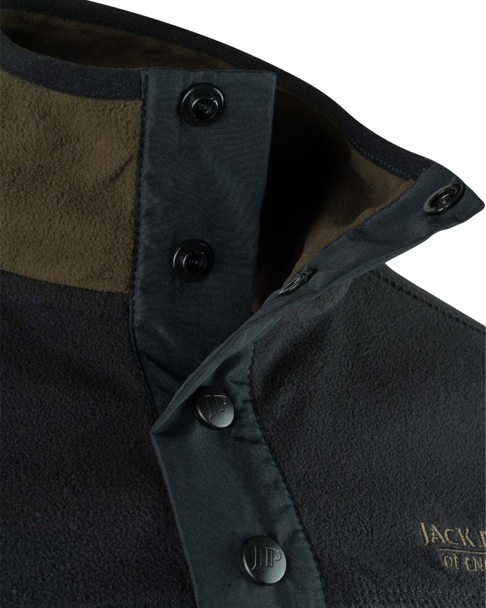 Dark Olive coloured Jack Pyke Snap Neck Fleece Top on White Background #colour_dark-olive