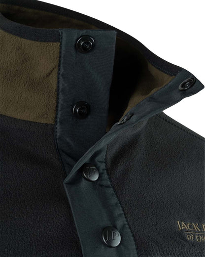 Dark Olive coloured Jack Pyke Snap Neck Fleece Top on White Background #colour_dark-olive
