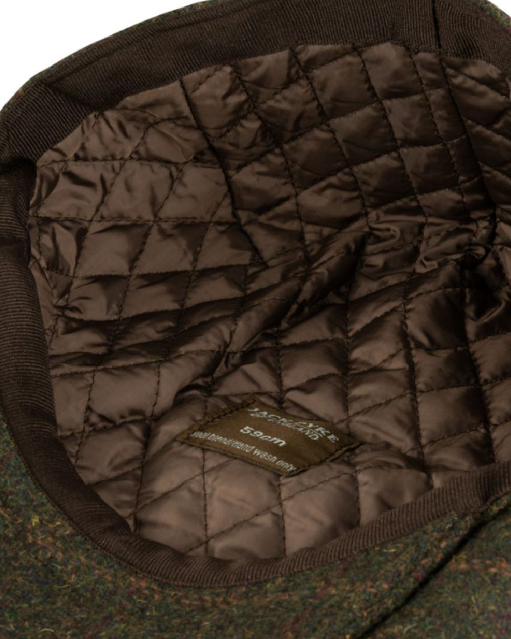 Dark Olive Coloured Jack Pyke Wool Blend Tweed Flat Cap On A White Background #colour_dark-olive