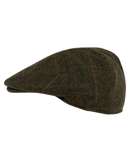 Dark Olive Coloured Jack Pyke Wool Blend Tweed Flat Cap On A White Background #colour_dark-olive