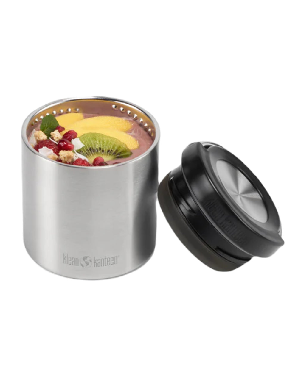 Brushed Stainless Coloured Klean Kanteen Insulated TKCanister On A White Background #colour_brushed-stainless