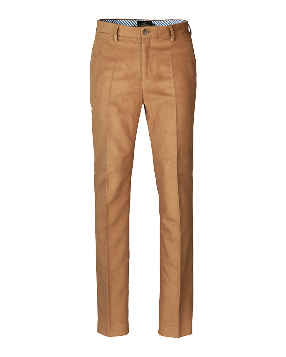 Camel coloured Laksen Belgravia Moleskin Trousers on White Background #colour_camel