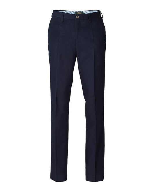 Navy coloured Laksen Belgravia Moleskin Trousers on White Background #colour_navy