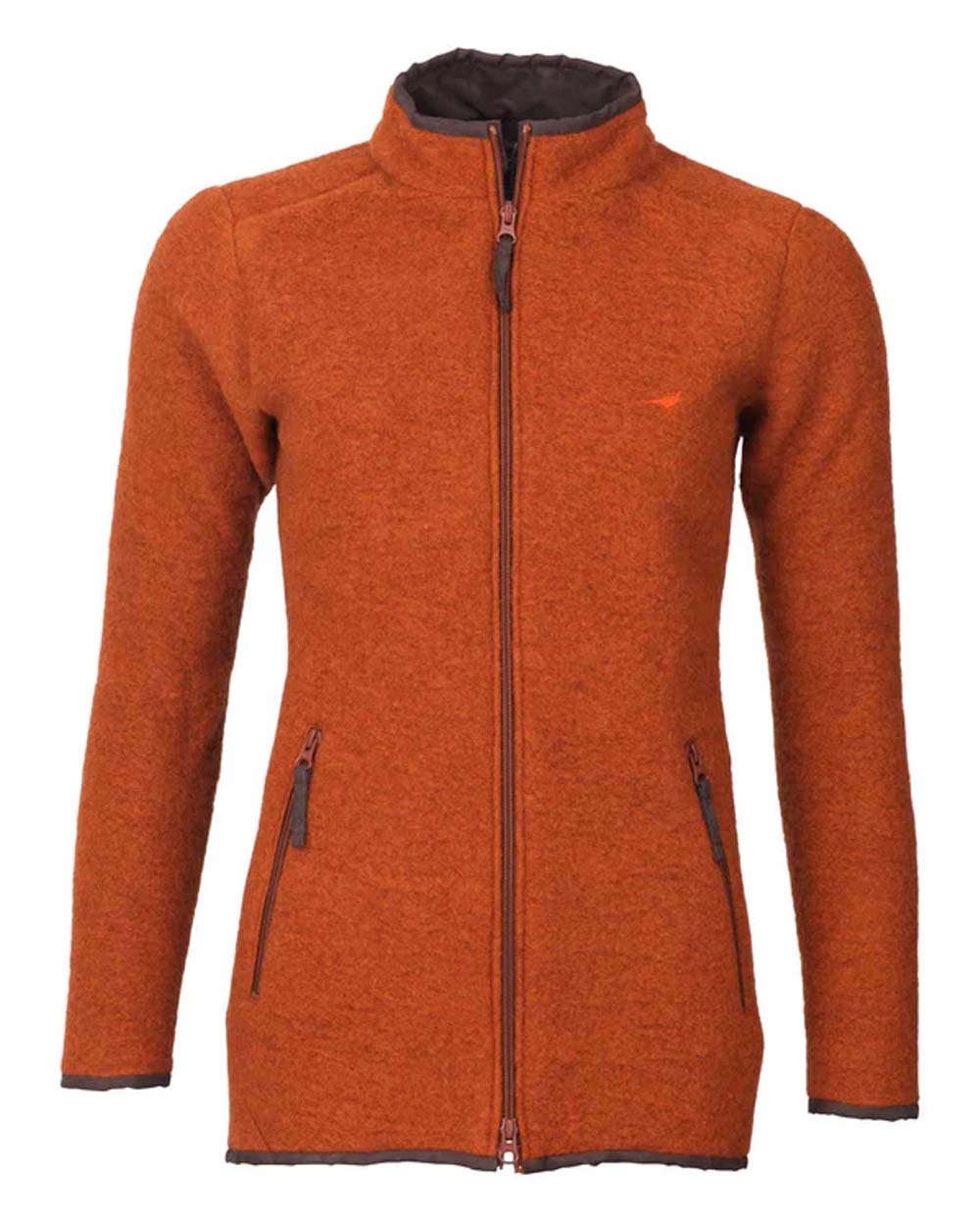 Lava coloured Cheviot Womens Felted Wool Fleece Jacket on White background #colour_lava