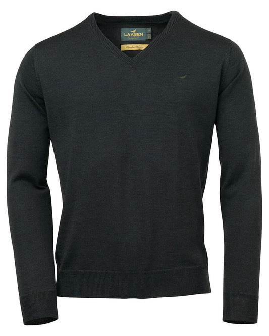 Olive coloured Laksen Sussex V-Neck on White background #colour_olive