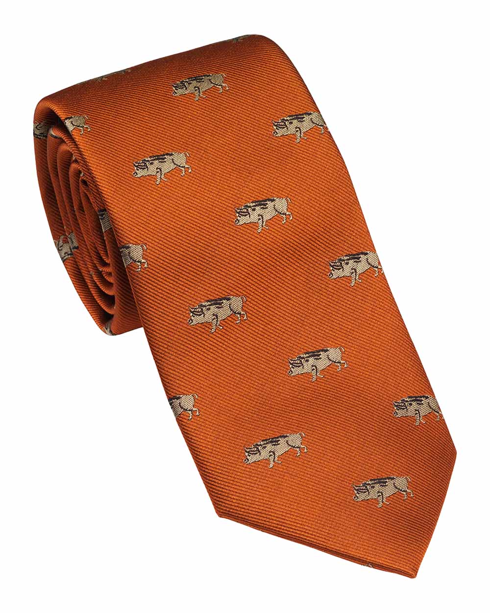 Blood Orange coloured Laksen Wild Boar Tie on White background #colour_blood-orange