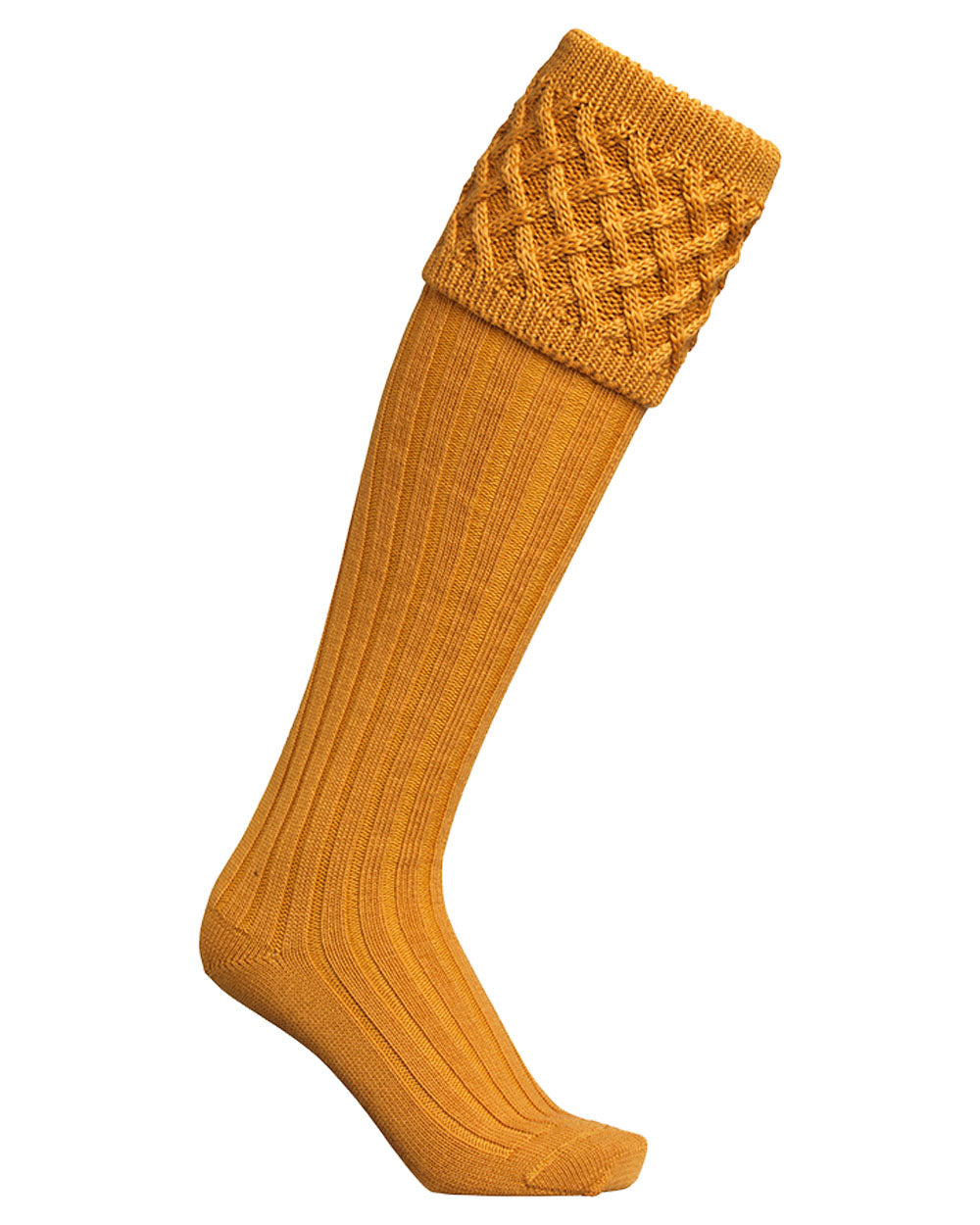 Gorse coloured Laksen Windsor Socks on White background #colour_gorse