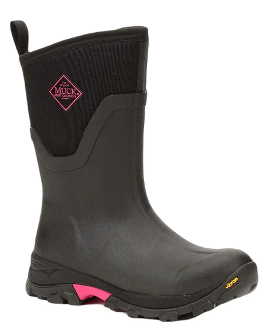 Black Coloured Muck Boots Arctic Ice Mid Wellingtons On A White Background #colour_black