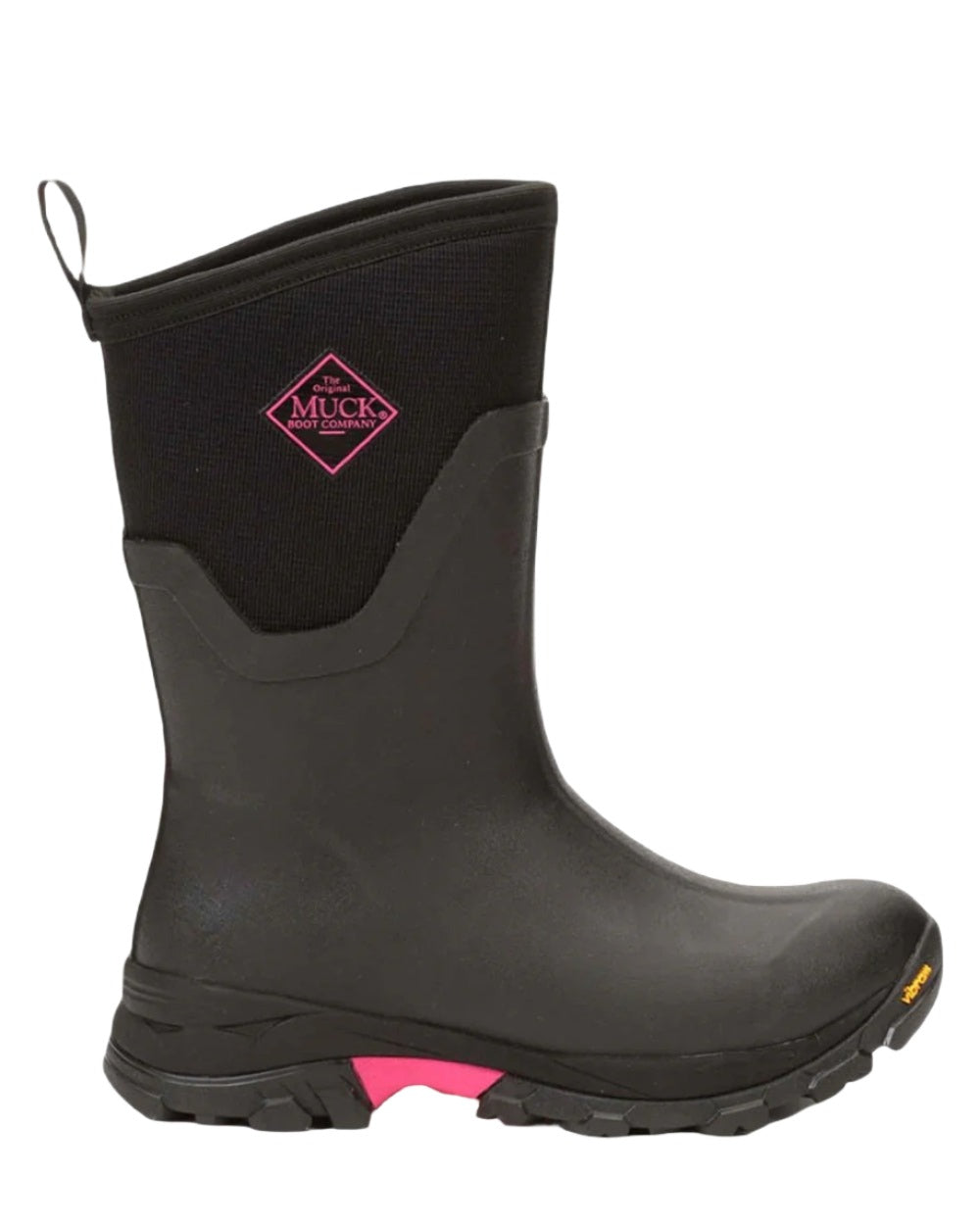 Black Coloured Muck Boots Arctic Ice Mid Wellingtons On A White Background #colour_black