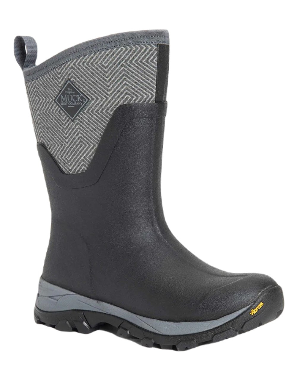 Grey Geometric Print Coloured Muck Boots Arctic Ice Mid Wellingtons On A White Background #colour_grey-geometric-print