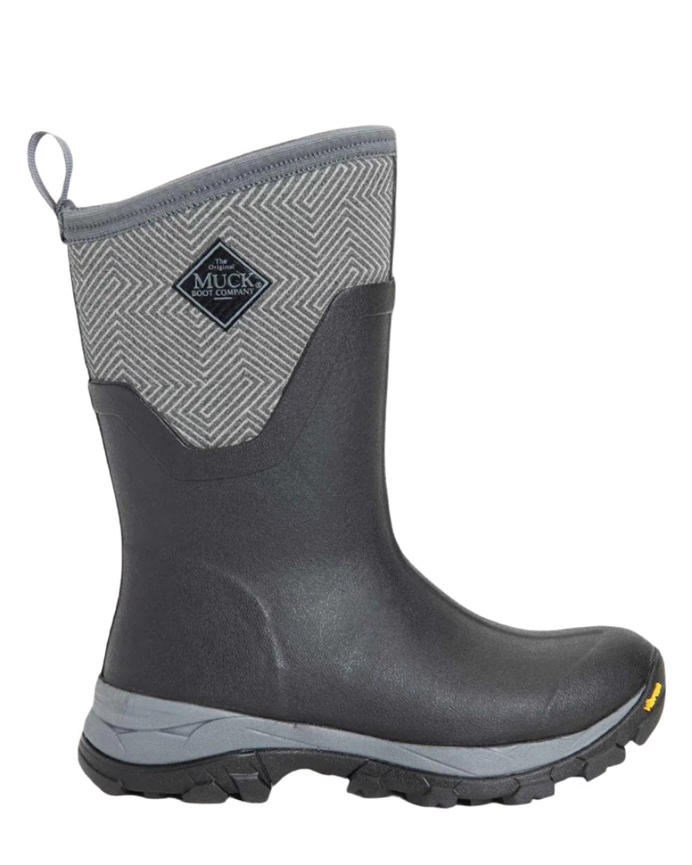 Grey Geometric Print Coloured Muck Boots Arctic Ice Mid Wellingtons On A White Background #colour_grey-geometric-print