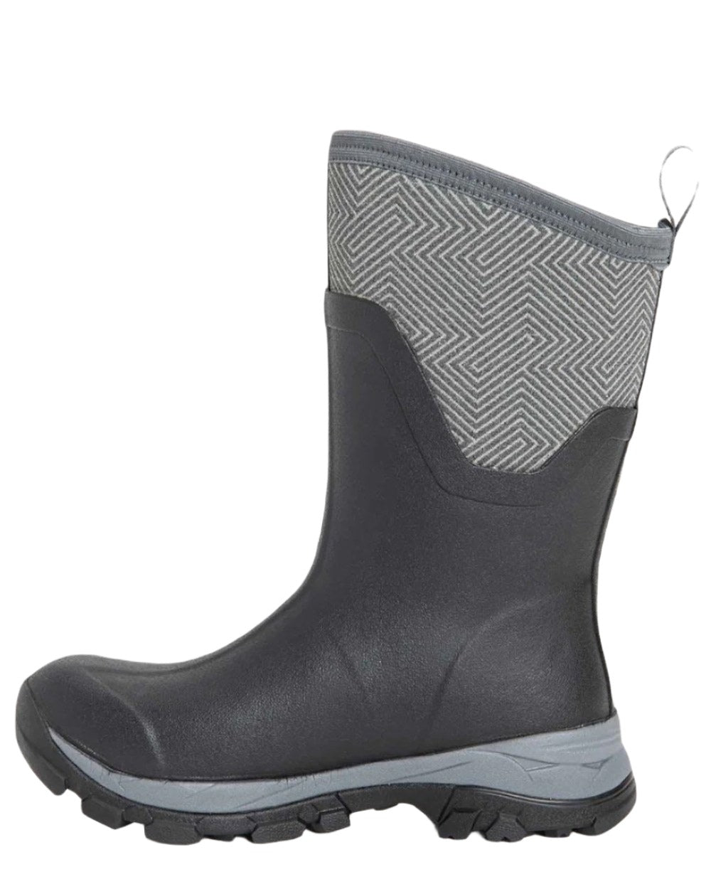 Grey Geometric Print Coloured Muck Boots Arctic Ice Mid Wellingtons On A White Background #colour_grey-geometric-print