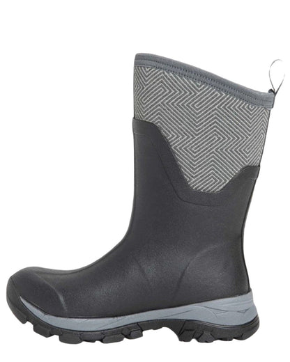 Grey Geometric Print Coloured Muck Boots Arctic Ice Mid Wellingtons On A White Background #colour_grey-geometric-print