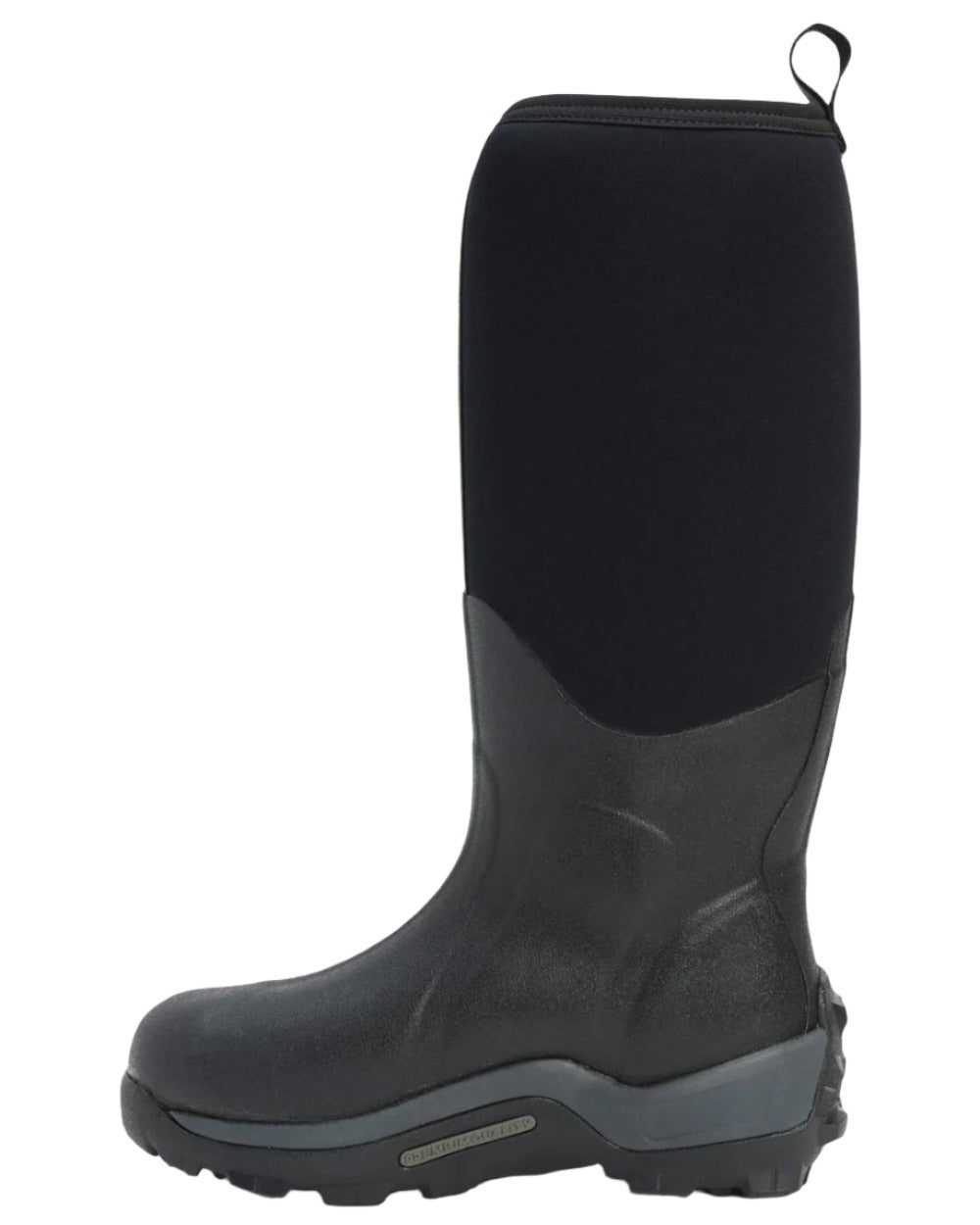 Black Coloured Muck Boots Arctic Sport Tall Wellingtons On A White Background #colour_black