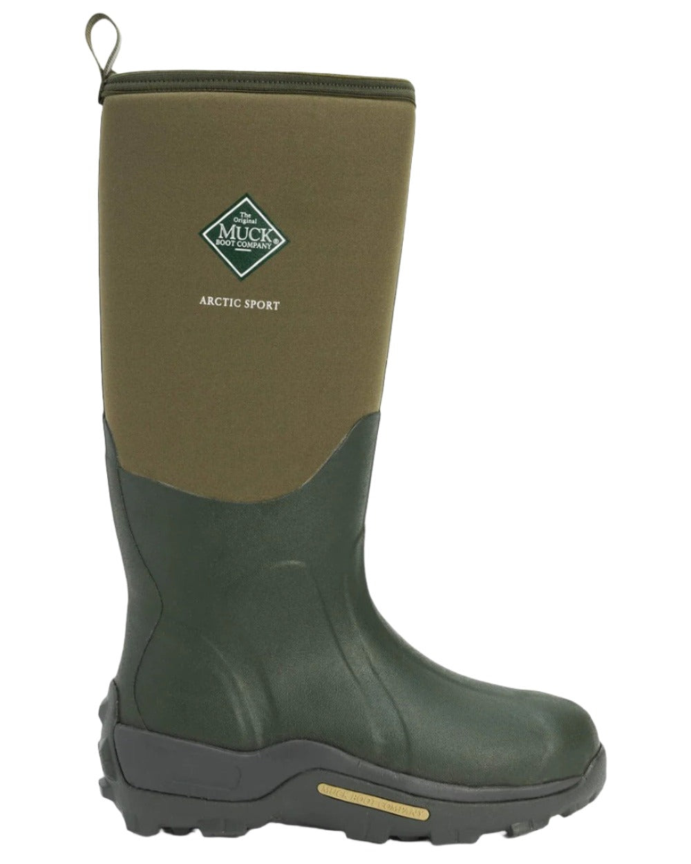 Moss Coloured Muck Boots Arctic Sport Tall Wellingtons On A White Background #colour_moss