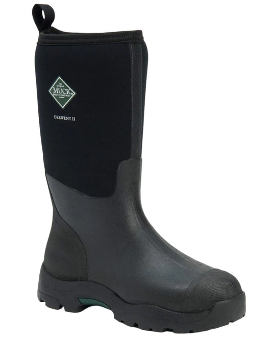 Black Coloured Muck Boots Derwent II Wellingtons On A White Background #colour_black