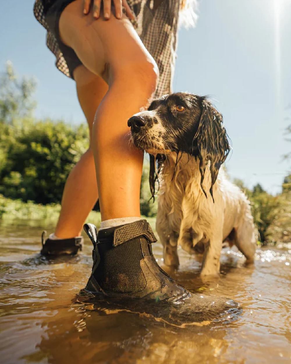 Black Coloured Muck Boots Ladies Apex Zip Mid Boots On A Forest Background #colour_black