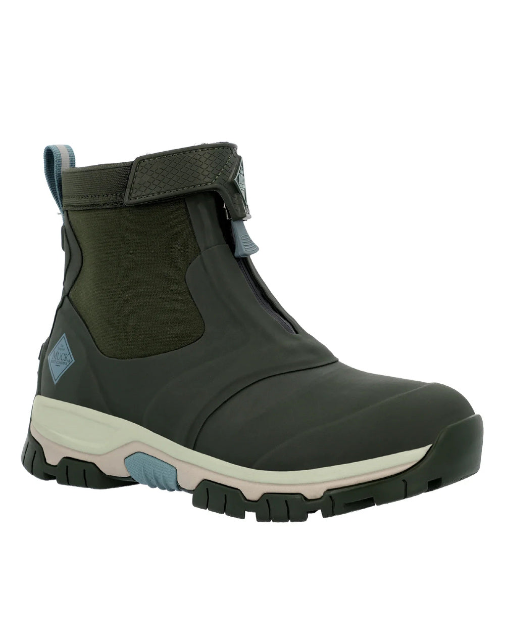 Dark Moss Coloured Muck Boots Ladies Apex Zip Mid Boots On A White Background #colour_dark-moss