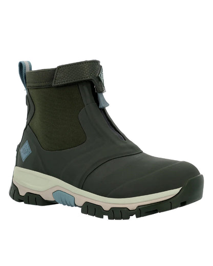 Dark Moss Coloured Muck Boots Ladies Apex Zip Mid Boots On A White Background #colour_dark-moss