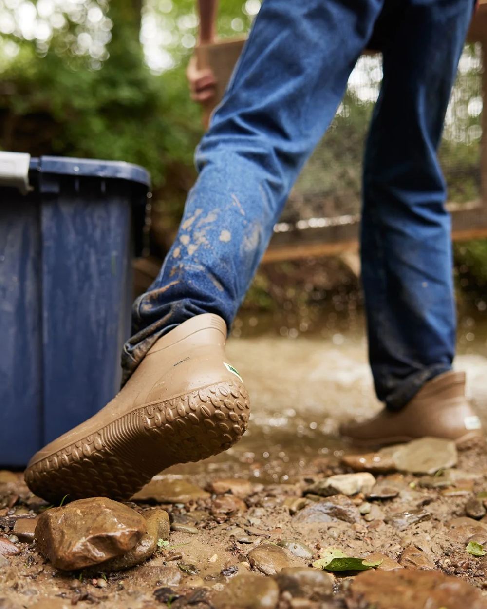 Kangaroo Coloured Muck Boots Mens Muckster Lite Ankle Boots On A River Background #colour_kangaroo