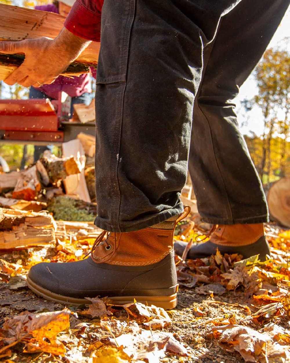Tan Coloured Muck Boots Mens Originals Duck Lace-Up Leather Short Boots on Outdoor Background
#colour_tan