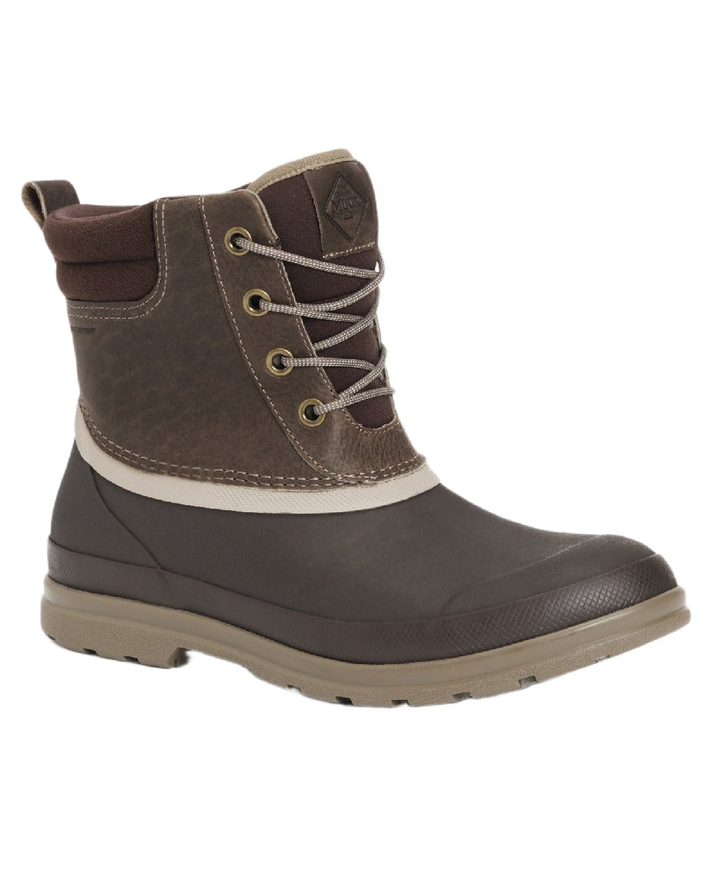 Taupe Coloured Muck Boots Mens Originals Duck Lace-Up Leather Short Boots on White Background
#colour_taupe