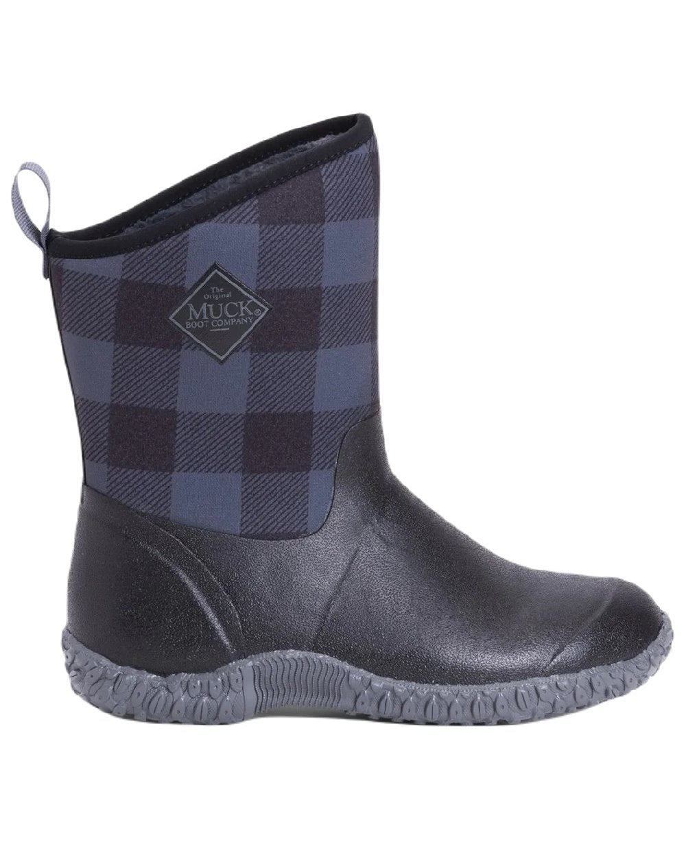 Black/Grey Plaid Coloured Muck Boots Womens Muckster II Mid Wellingtons On A White Background #colour_black-grey-plaid