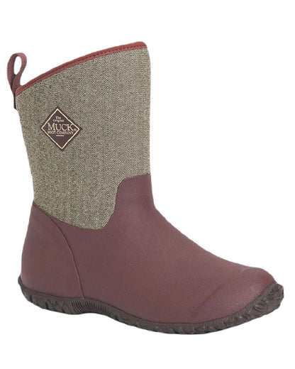 Raisin Coloured Muck Boots Womens Muckster II Mid Wellingtons On A White Background #colour_raisin