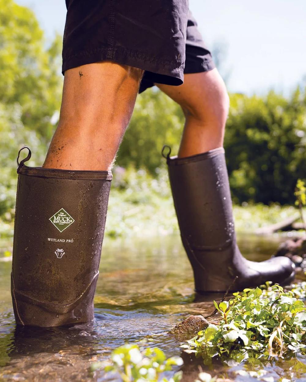 Brown Coloured Muck Boots Mens Wetland Pro Tall Boots On A Forest Background #colour_brown