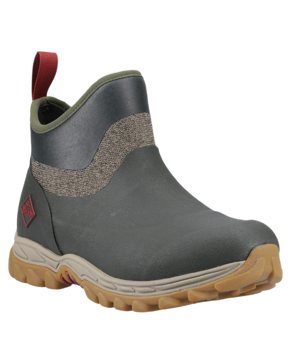 Olive Herringbone Print Coloured Muck Boots Womens Arctic Sport II Ankle Boots on White Background
#colour_olive-herringbone-print