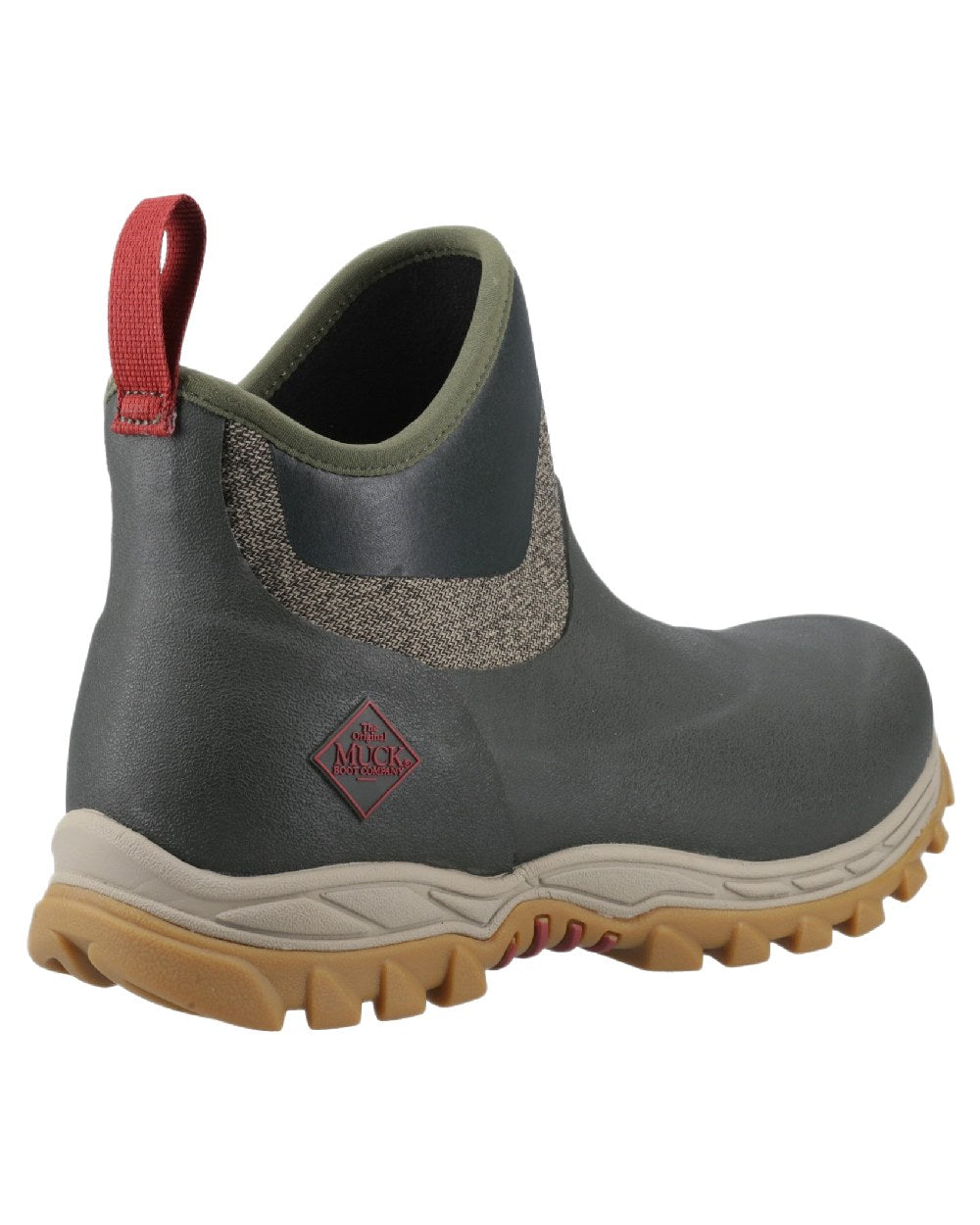 Olive Herringbone Print Coloured Muck Boots Womens Arctic Sport II Ankle Boots on White Background
#colour_olive-herringbone-print