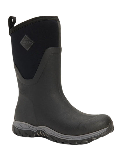 Black Coloured Muck Boots Womens Arctic Sport II Mid Wellingtons On A White Background #colour_black